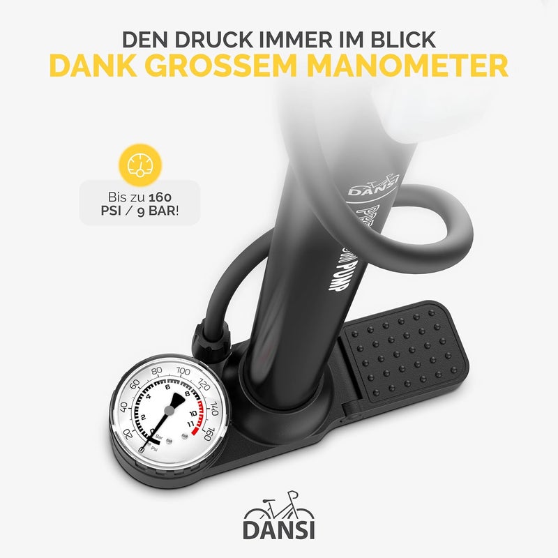 Dansi Bike Floor Pump with Gauge, Floor Bicycle Pump with Both Presta and Schrader Bicycle Pumps Valves High Pressure 180Psi Multi-Purpose Portable Air Pump for Road Bike MTB Sports Balls - Image 4